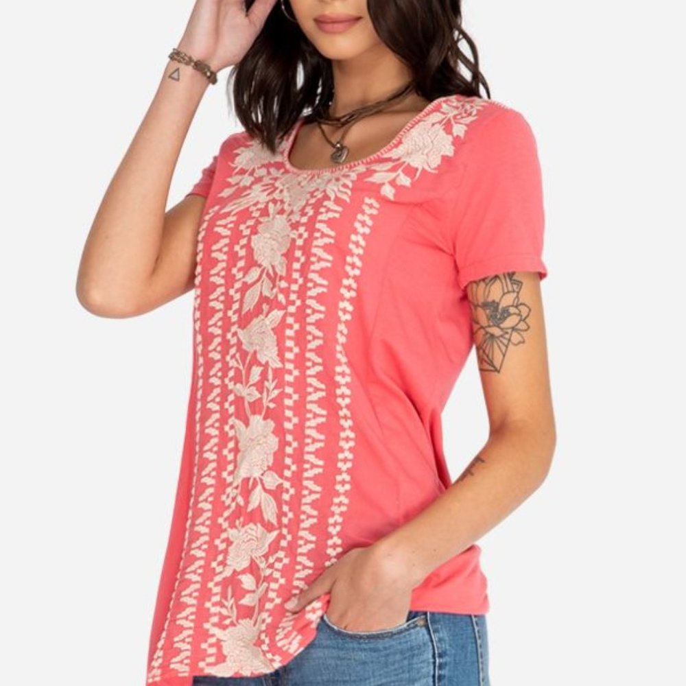 JOHNNY WAS Peachy Pink summer top